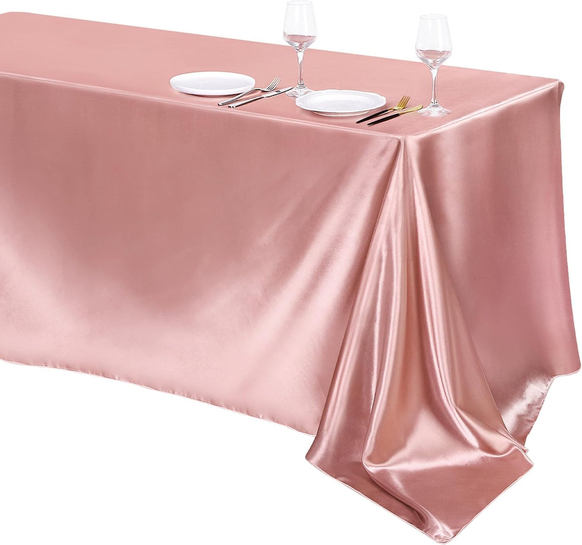 TURSTIN 1 Pack Mantel de satén dorado rosa 102 x 58 pulgadas, mante...