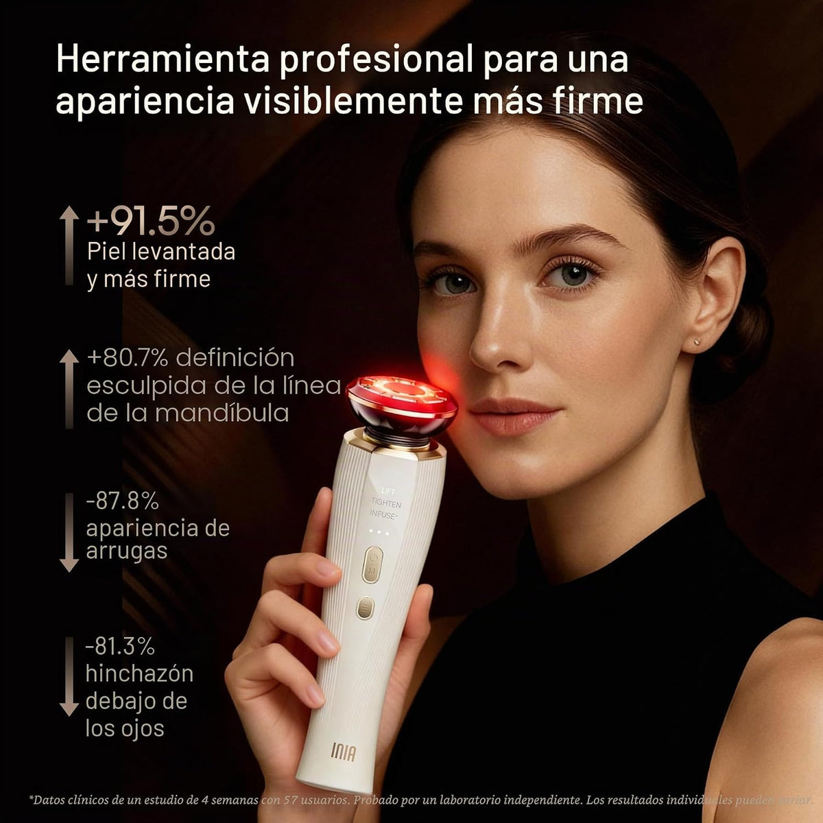 INIA FLARE - Dispositivo facial de microcorriente 3 en 1, terapia d...