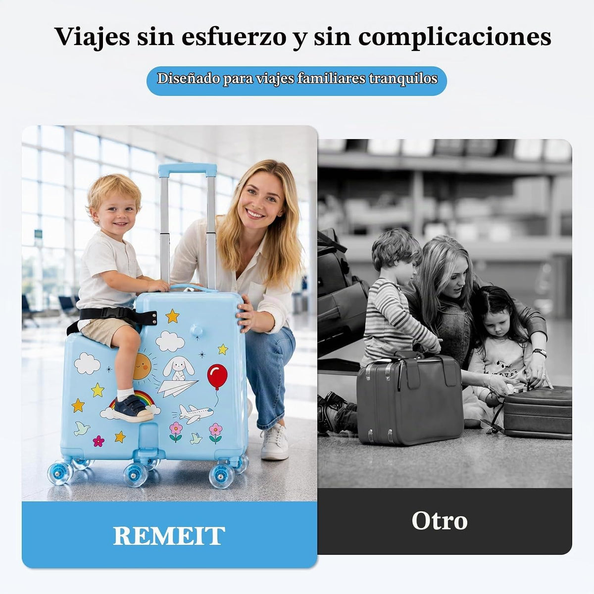 REMEIT Maleta de paseo para niños, equipaje de paseo con ruedas, ma...