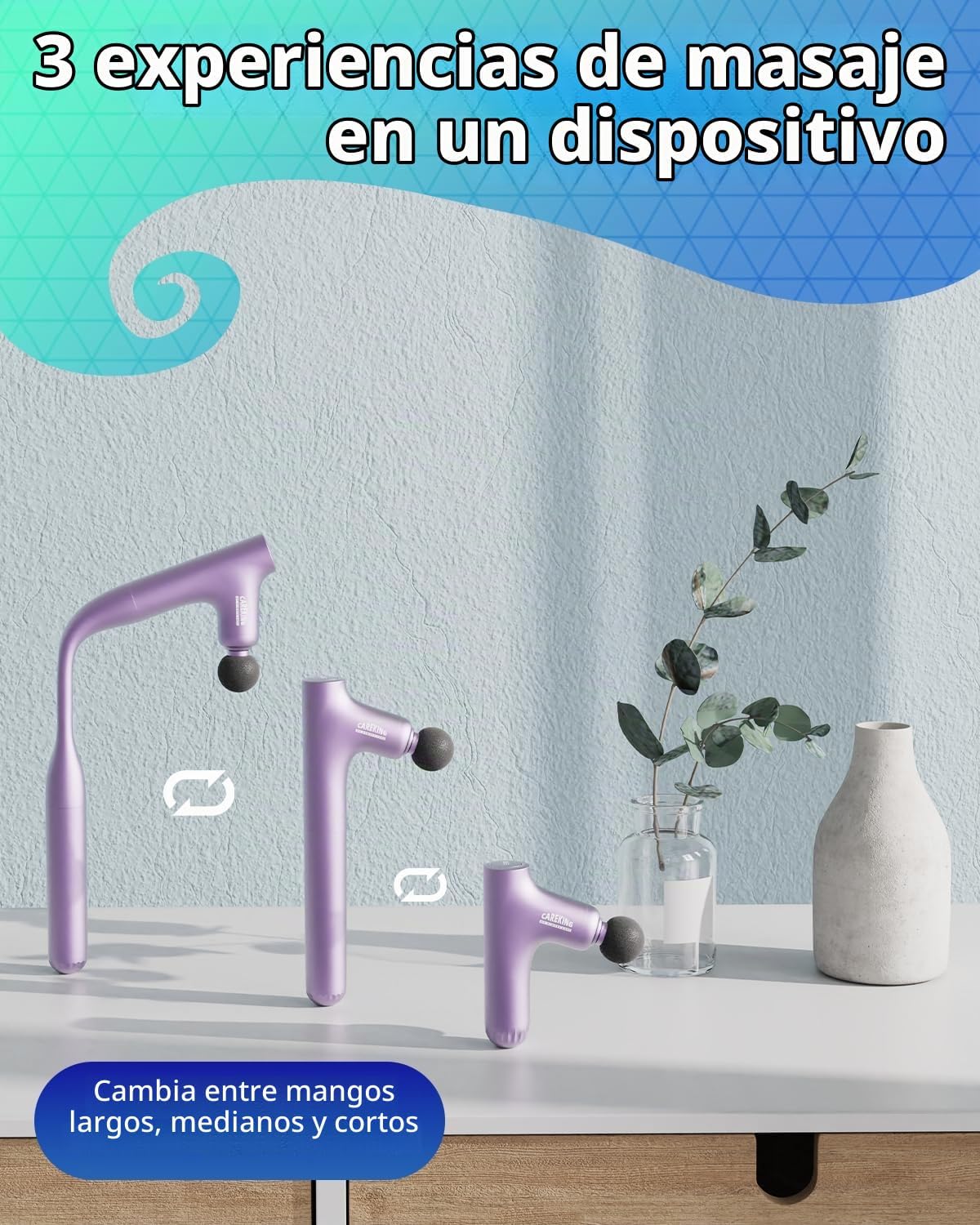 CAREKING Pistola de masaje desmontable 3 en 1 para tejido profundo,...