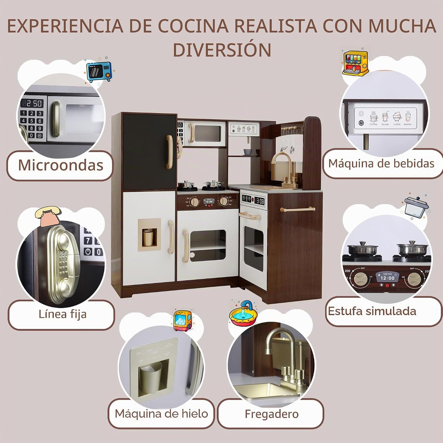 TaoHFE Rincón de Espresso para Jugar Cocina con Luces, Juego de Coc...