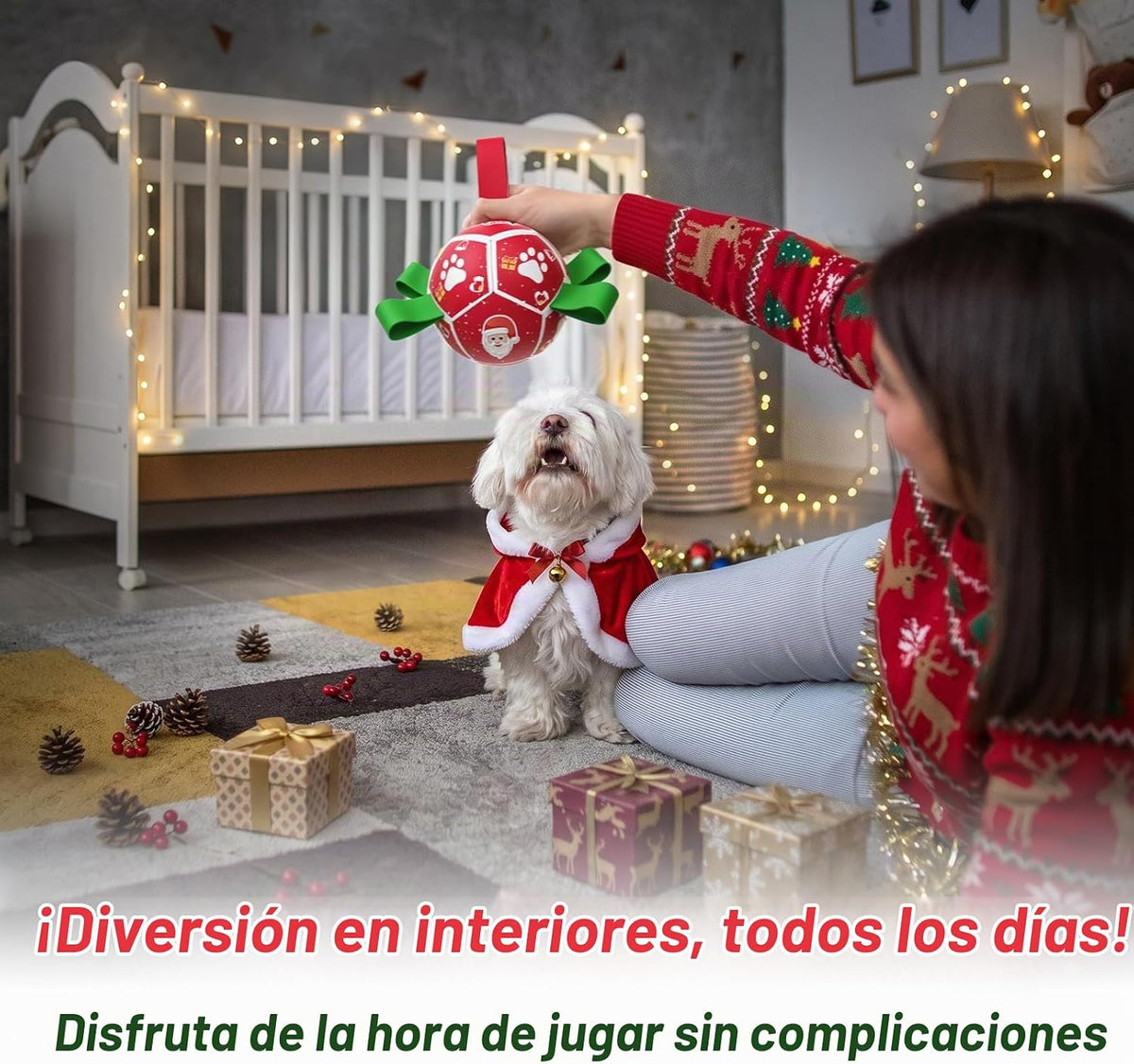 QDAN Juguetes pequeños de Navidad para perros, pelota de fútbol con...