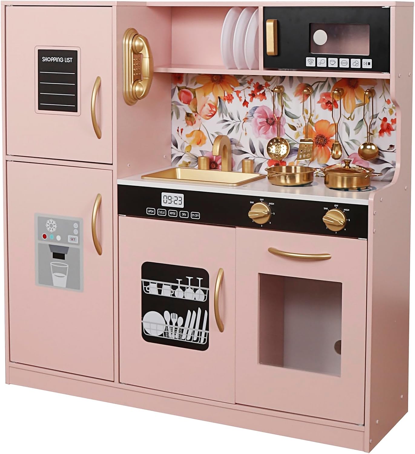 TOUCH US Juego de Cocina de Madera para Niños con Luz, Juego de Coc...