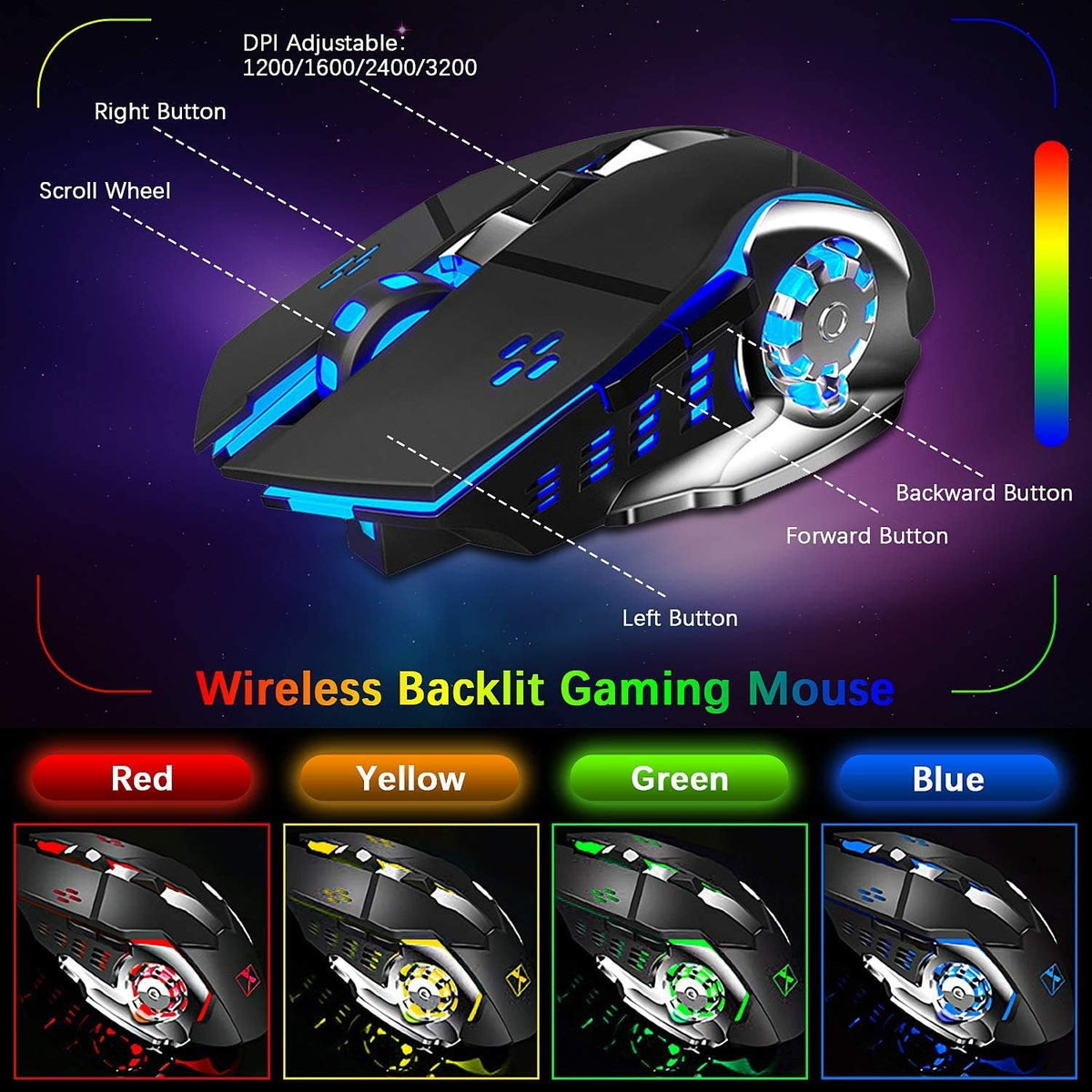 Kit de teclado de membrana inalámbrica para juegos y mouse y auricu...