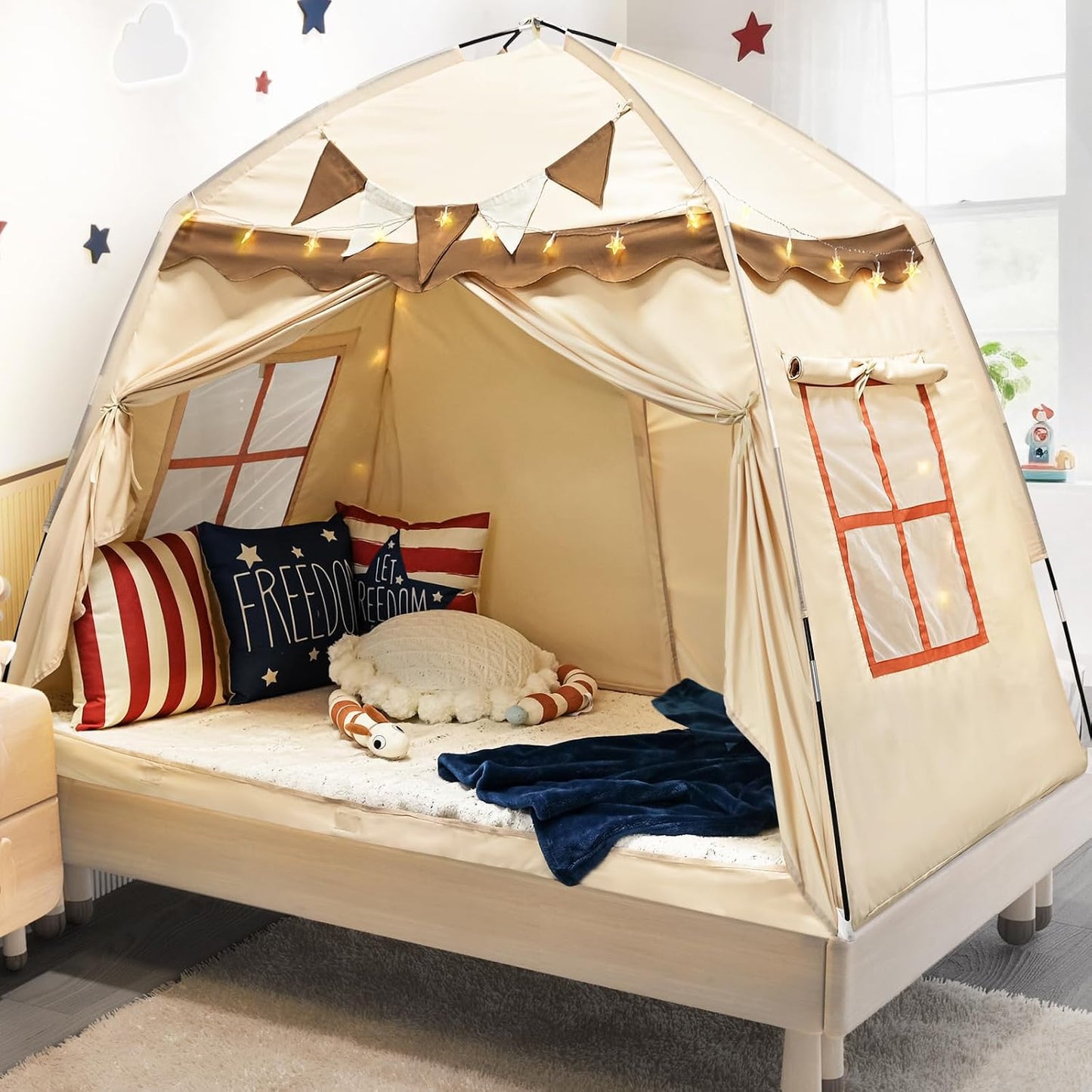 RIYDH Tienda de Cama con Dosel para Niños Tamaño Individual con Luc...
