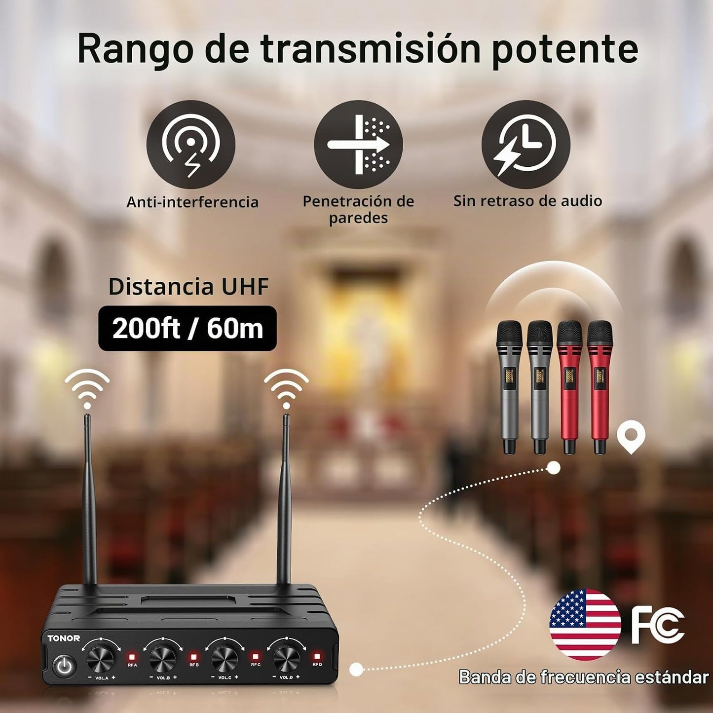 TONOR Sistema de Micrófonos Inalámbricos con 4x10 Canales, Micrófon...