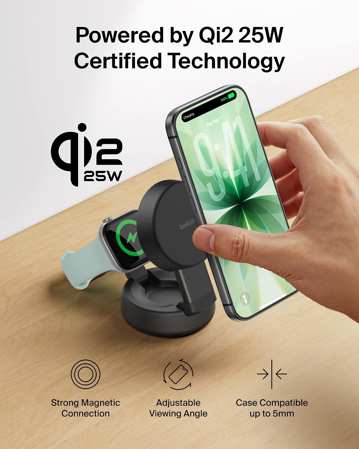 Belkin Qi2.2 25W Cargador inalámbrico 2 en 1 para iPhone, carga ráp...