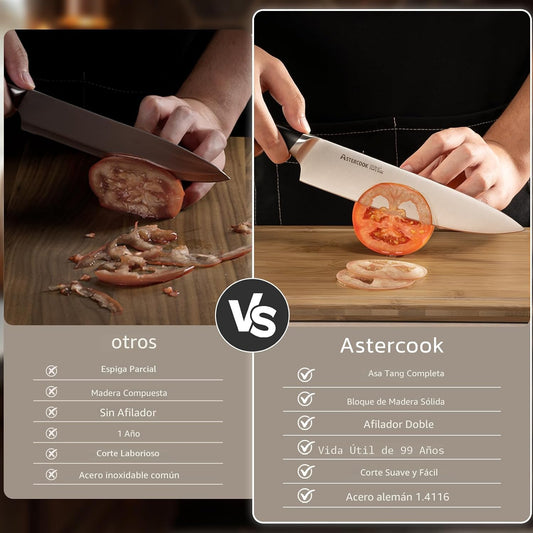 Astercook Juego de cuchillos, juego de cuchillos de cocina con bloq...