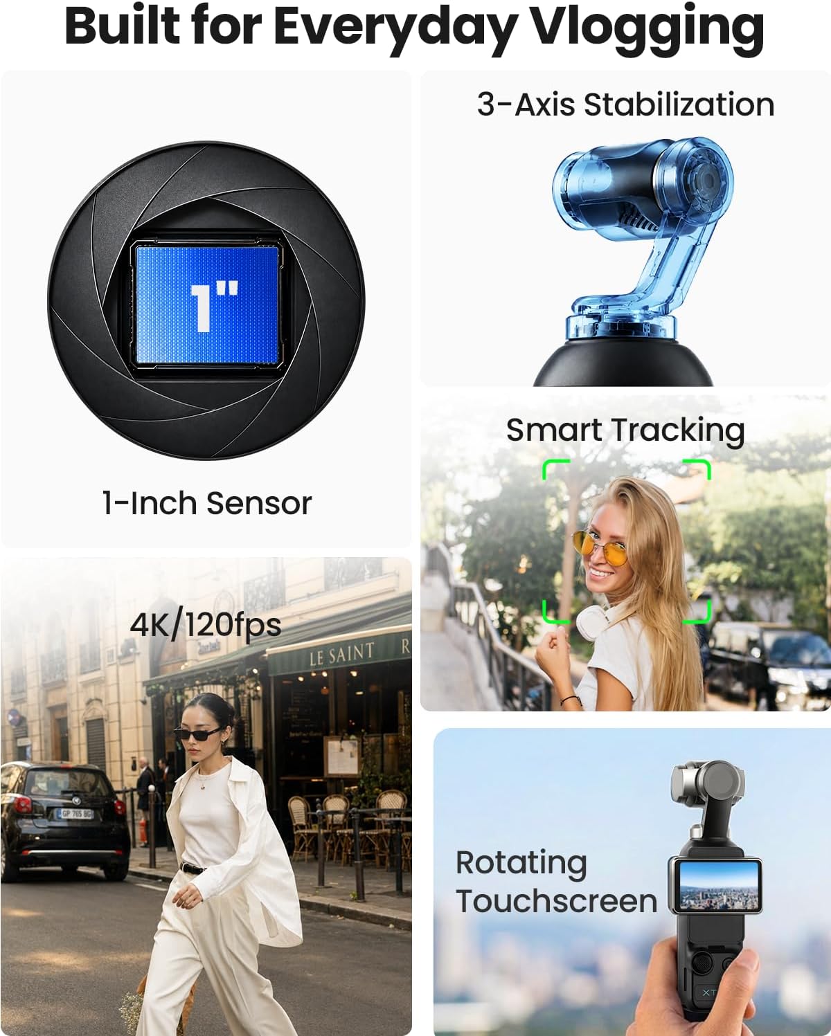 Xtra Muse con mini trípode combo, cámara de vlogging con videos CMO...
