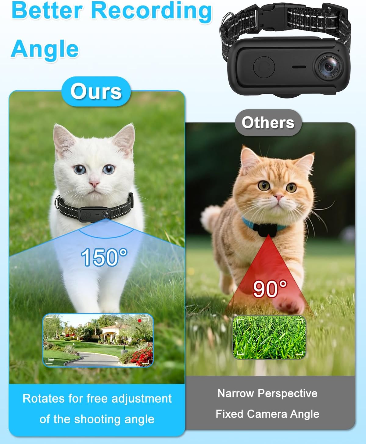 Collar de cámara para gatos con aplicación de teléfono y grabación...