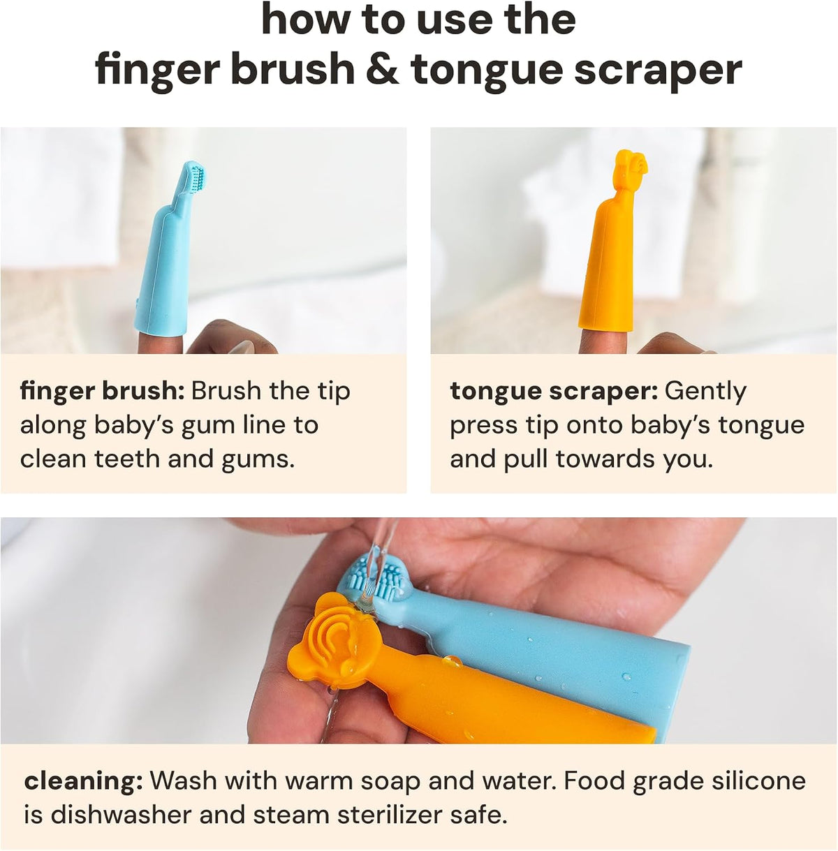oogiebear Cepillo de dedo para bebé y raspador de lengua, silicona...