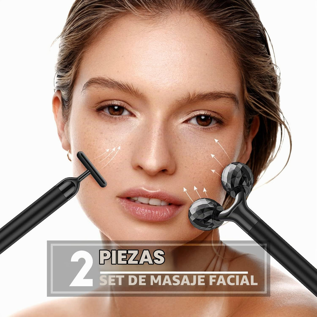 Masajeador facial eléctrico Beauty Bar 2 en 1, rodillo 3D y forma d...