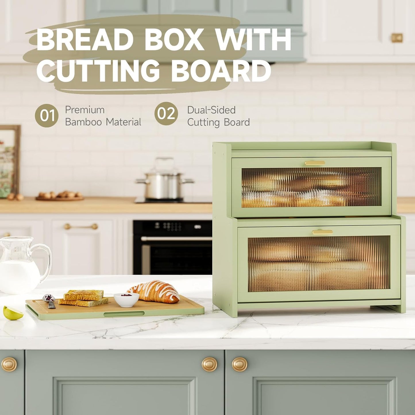 Vellzeyce Caja de pan grande con tabla de cortar para encimera de c...