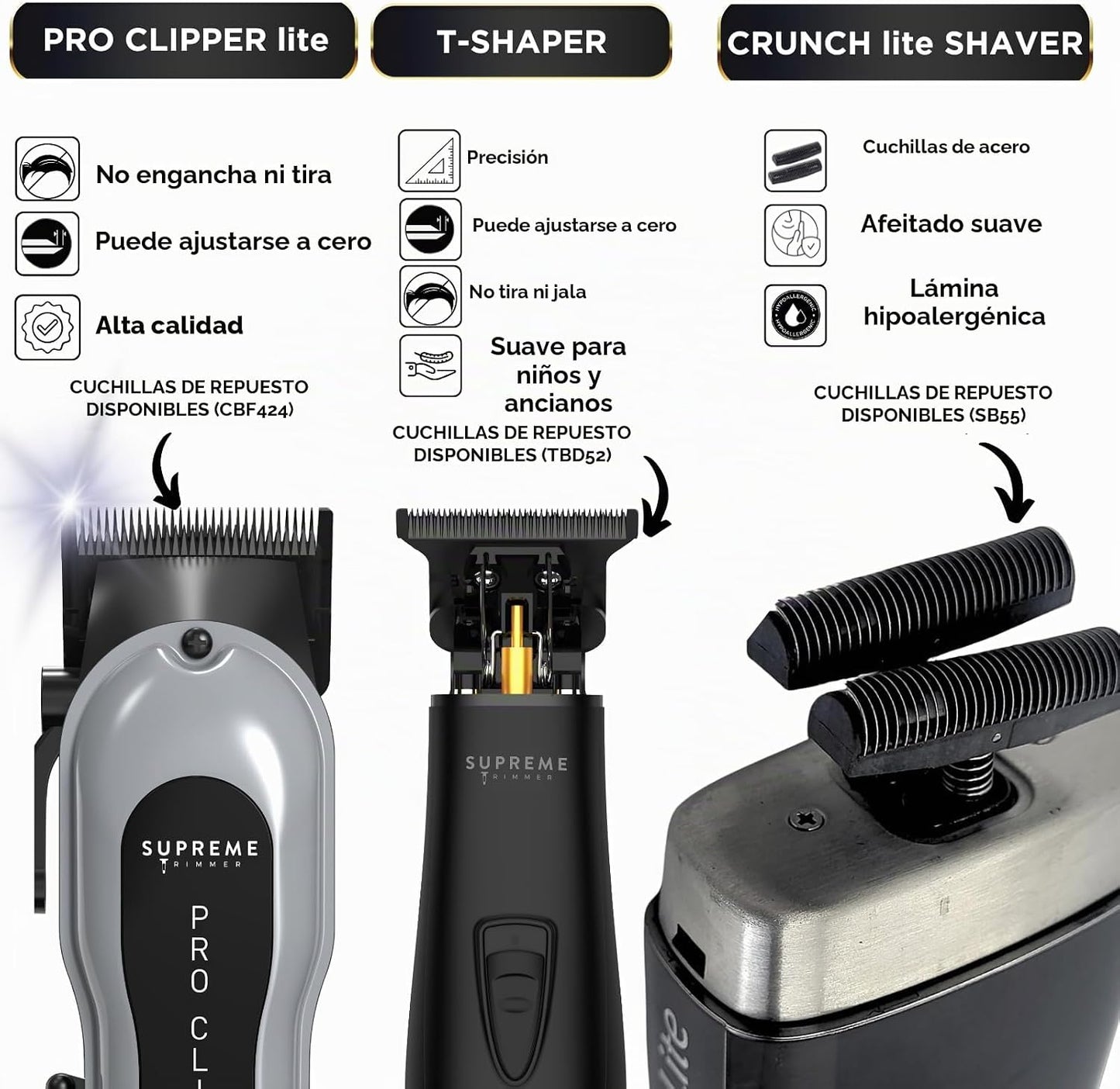 Supreme Trimmer Paquete de Barbero 3 en 1 | Pro Clipper Lite, Recor...