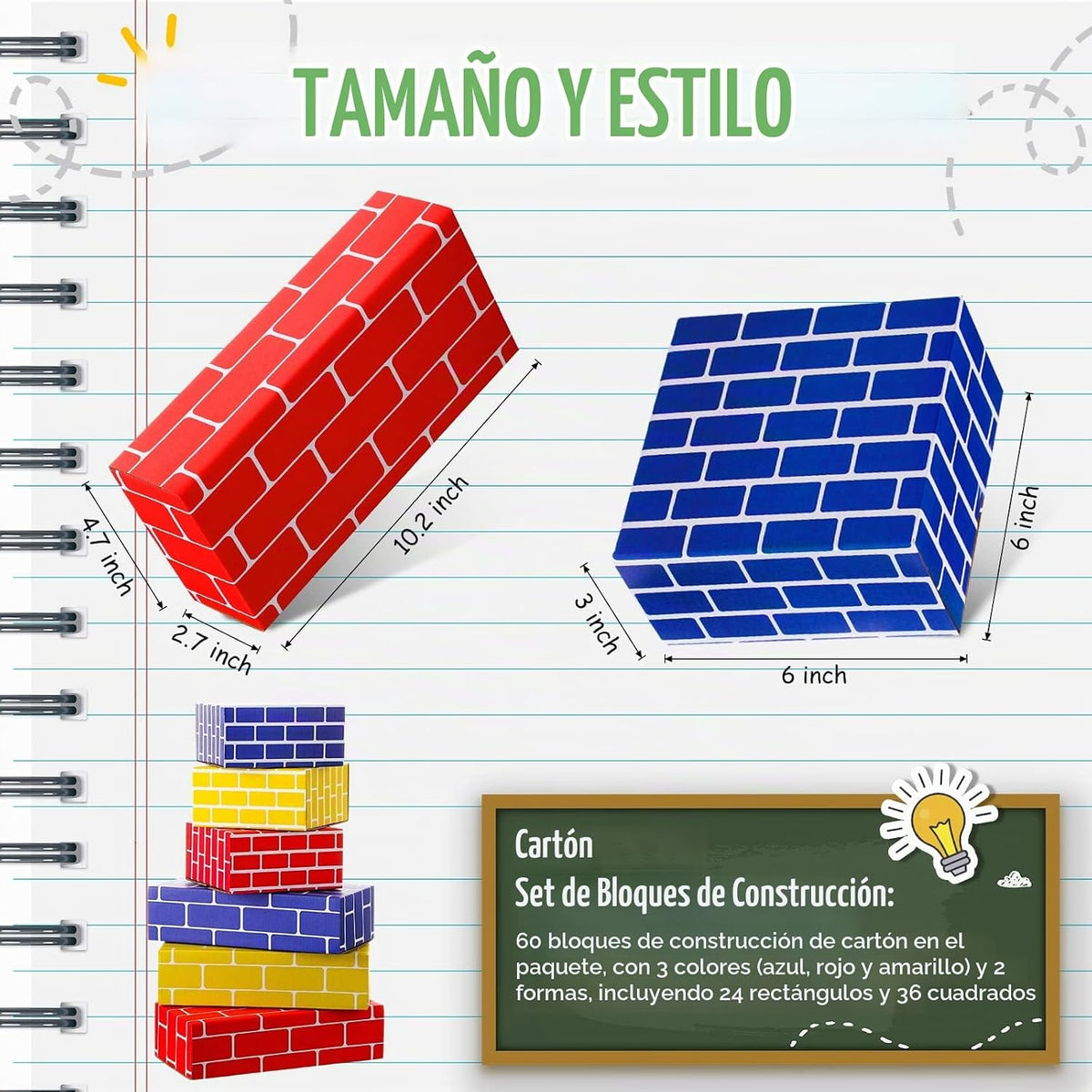 Nuanchu 60 bloques de construcción de cartón para niños, formas clá...