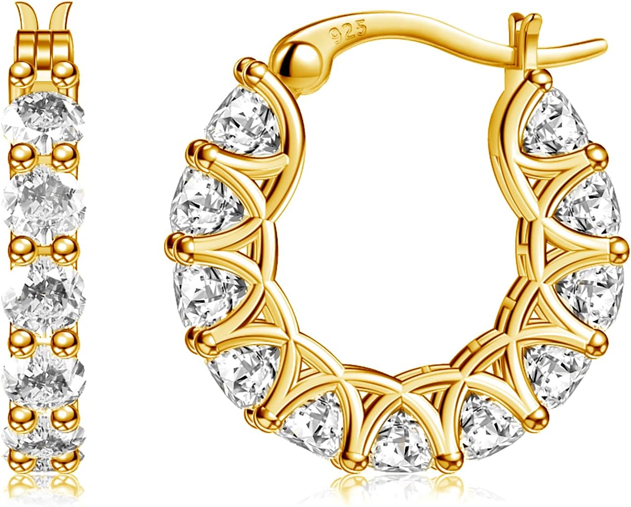 Aretes de aro de plata esterlina con circonita cúbica y aretes de o...
