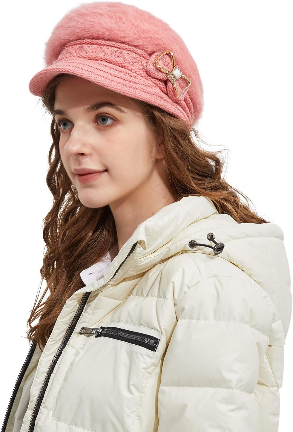 Surblue Sombrero de punto para mujer, boina, gorra de ala ancha con...