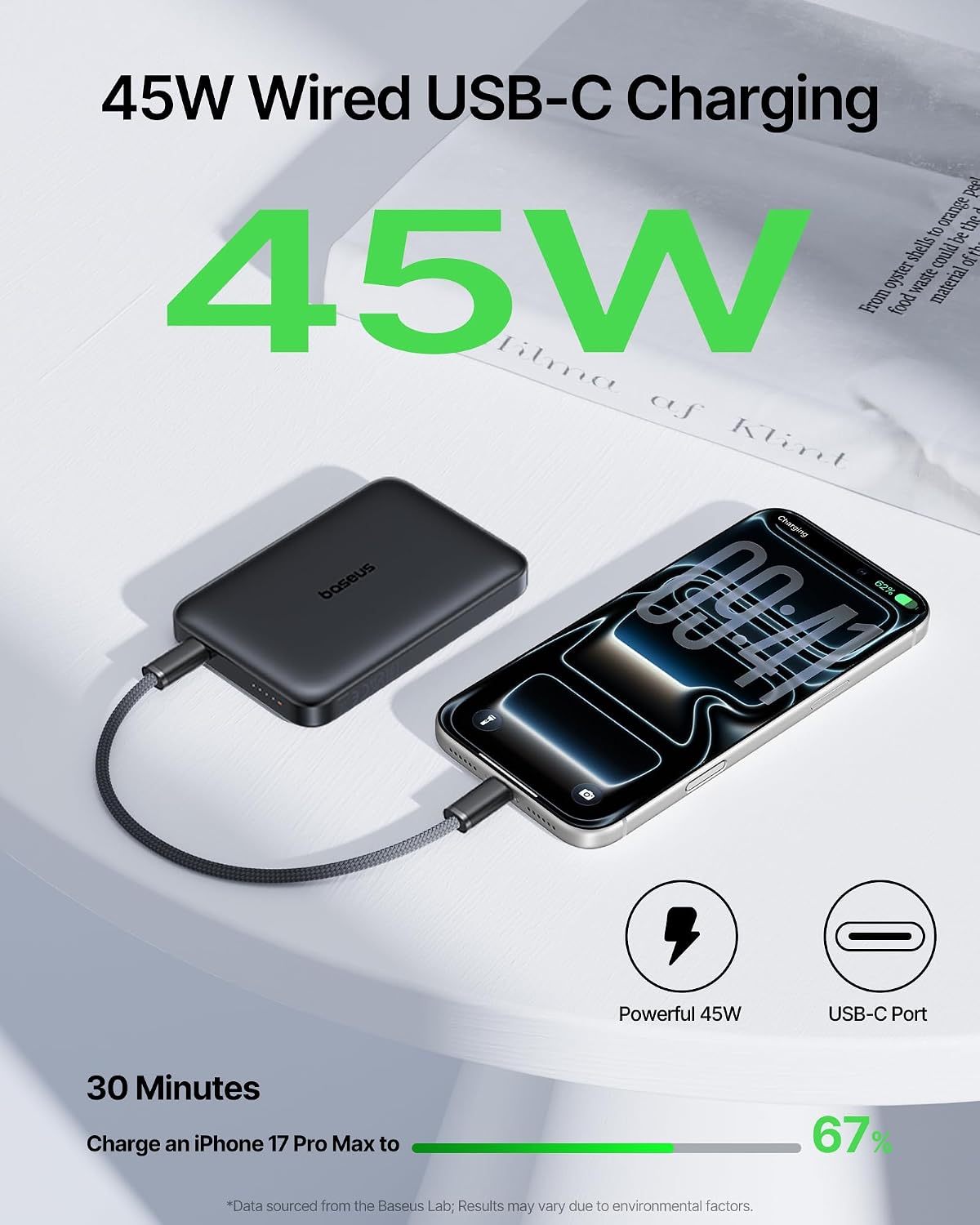 Baseus Qi2.2 - Cargador portátil MagSafe de 25 W, batería magnética...