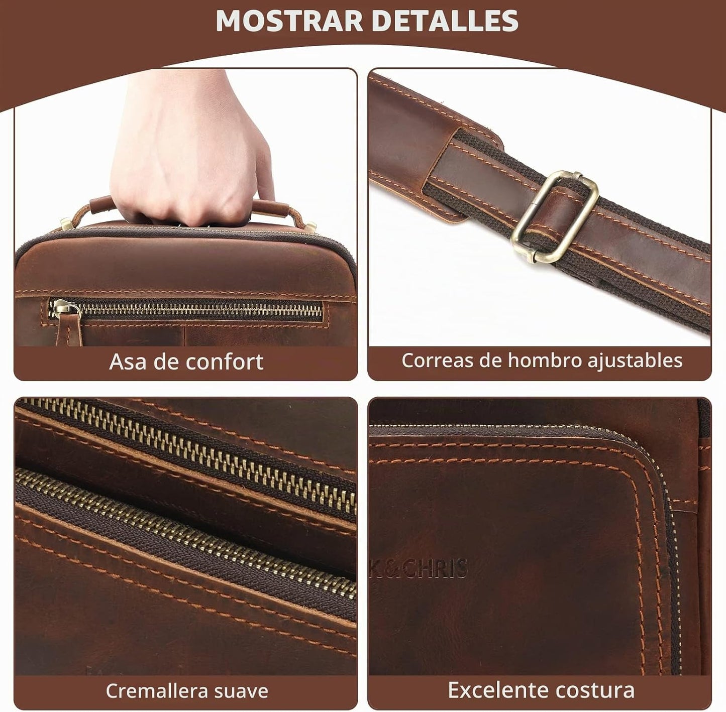 Jack&amp;Chris Bolso Mensajero de Cuero para Hombre, Bolso Bandoler...