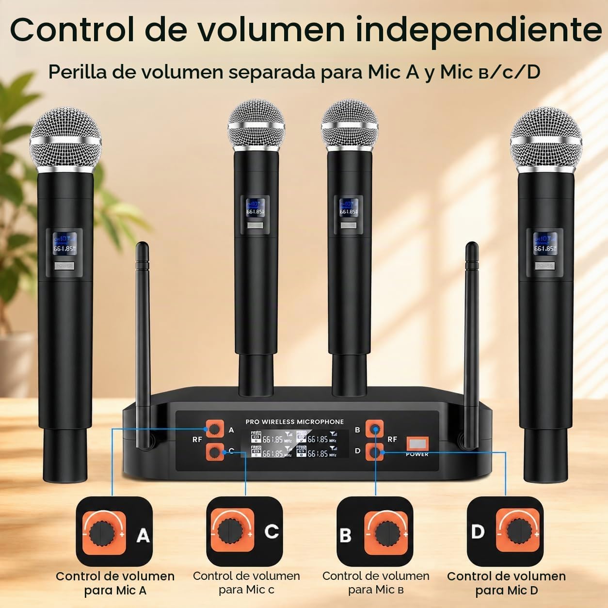 Gritto Sistema de micrófono inalámbrico de 4 canales, micrófono ina...