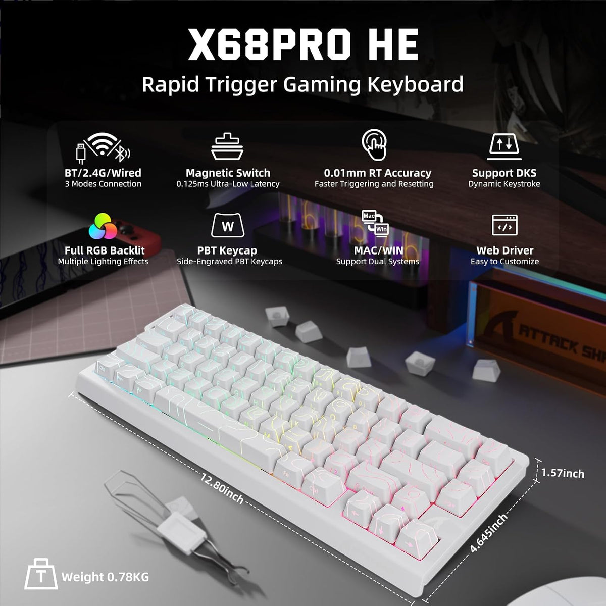 ATTACK SHARK Combo de teclado y mouse inalámbrico para juegos X11 y...