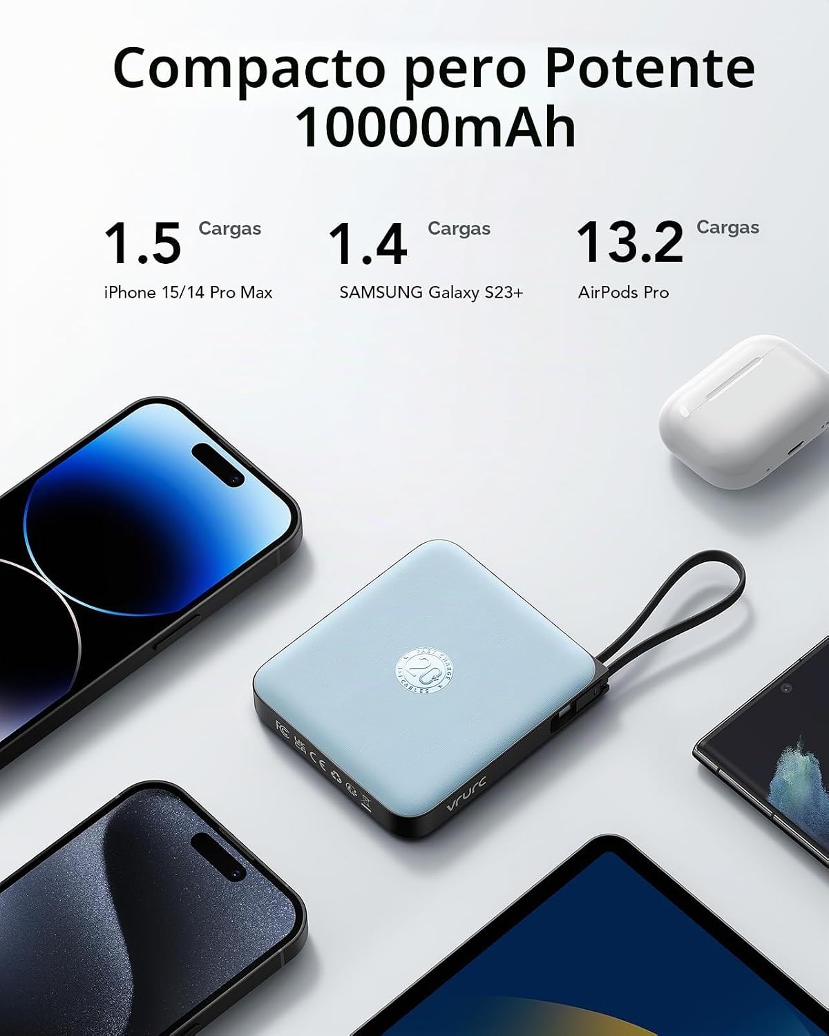 VRURC Cargador portátil con 4 cables incorporados, paquete de bater...