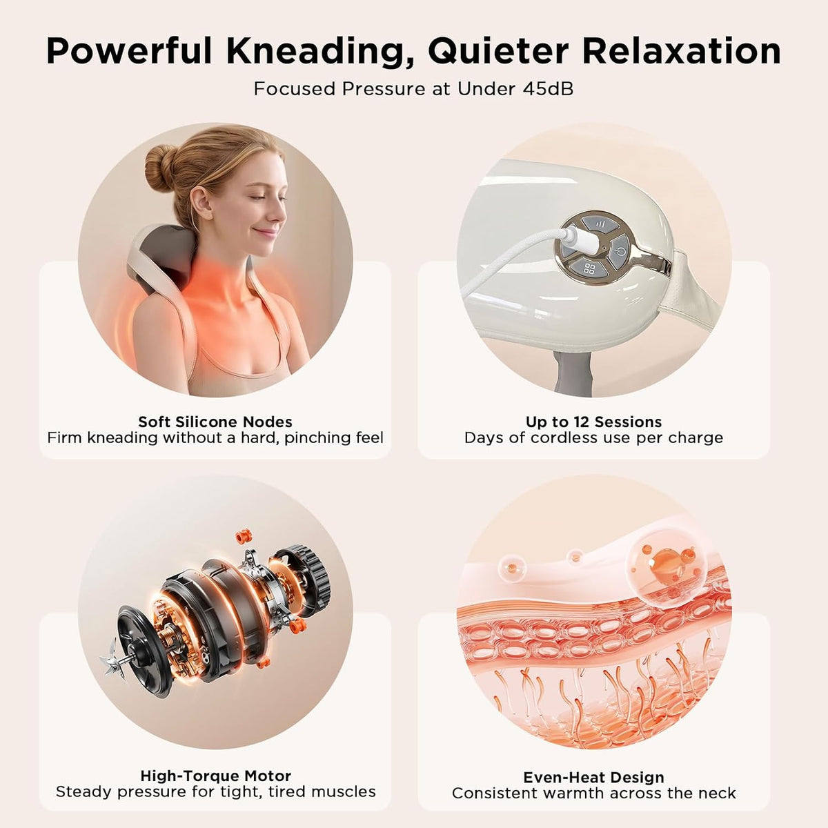 Omnaqiky Masajeador de cuello Shiatsu inalámbrico con correas de ca...