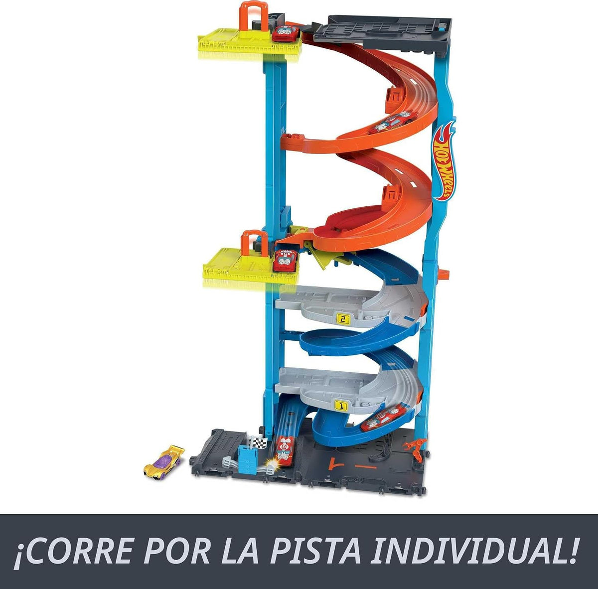 Hot Wheels Torre de carreras transformadora de la ciudad y 1 auto d...