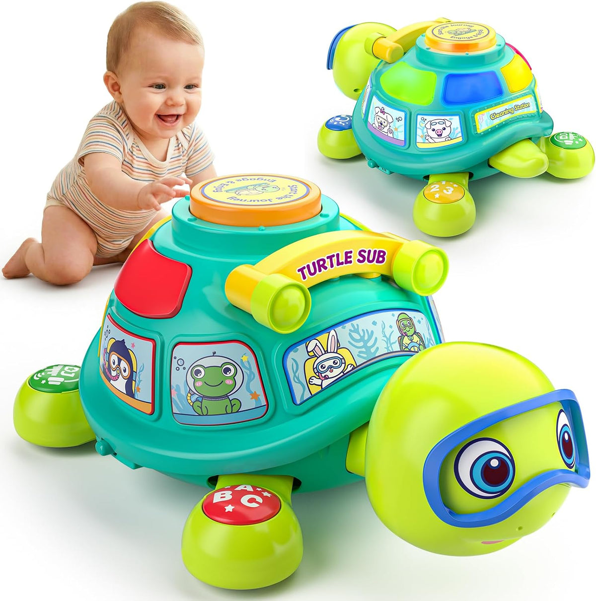 Vahome Juguete musical de tortuga gateante para bebés de 3 a 12 mes...