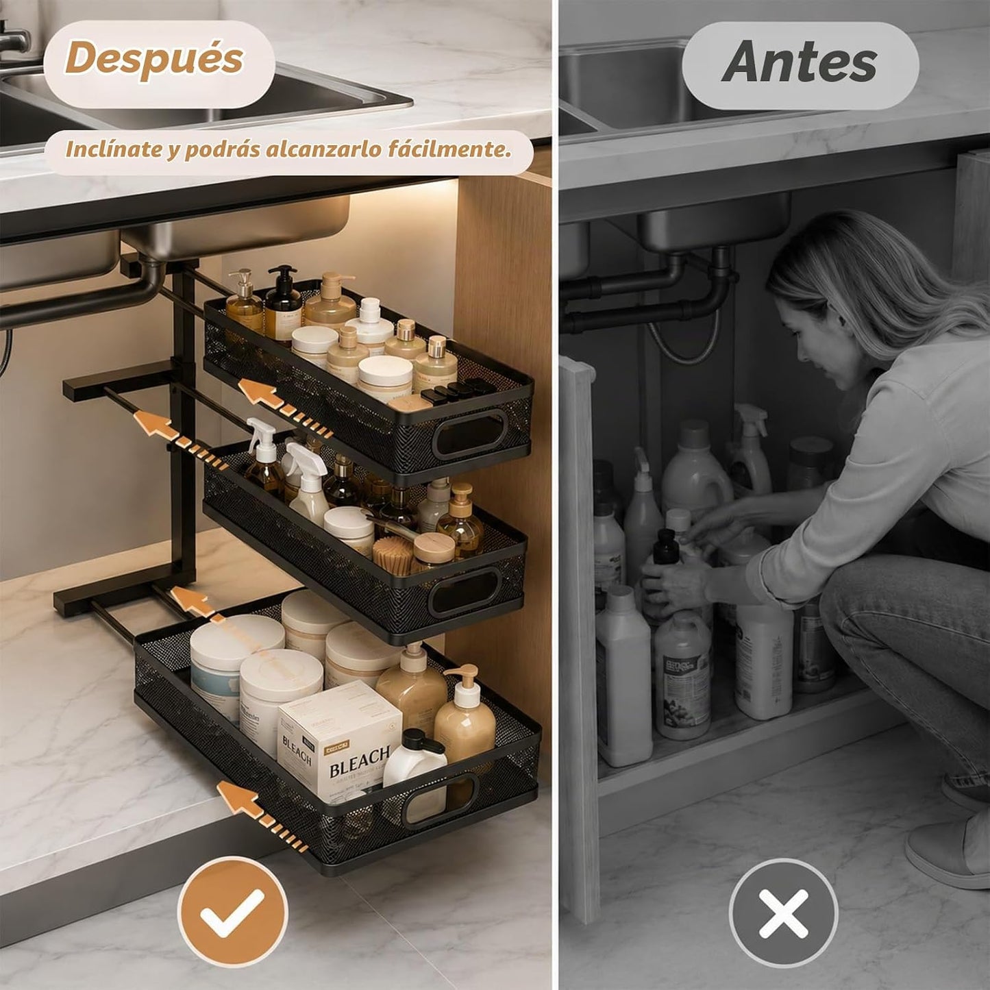Organizador de 3 niveles para debajo del fregadero, paquete de 2 es...