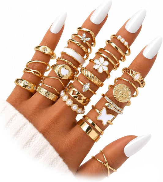 KISS WIFE Anillos apilables de oro para mujer, delicado juego de an...