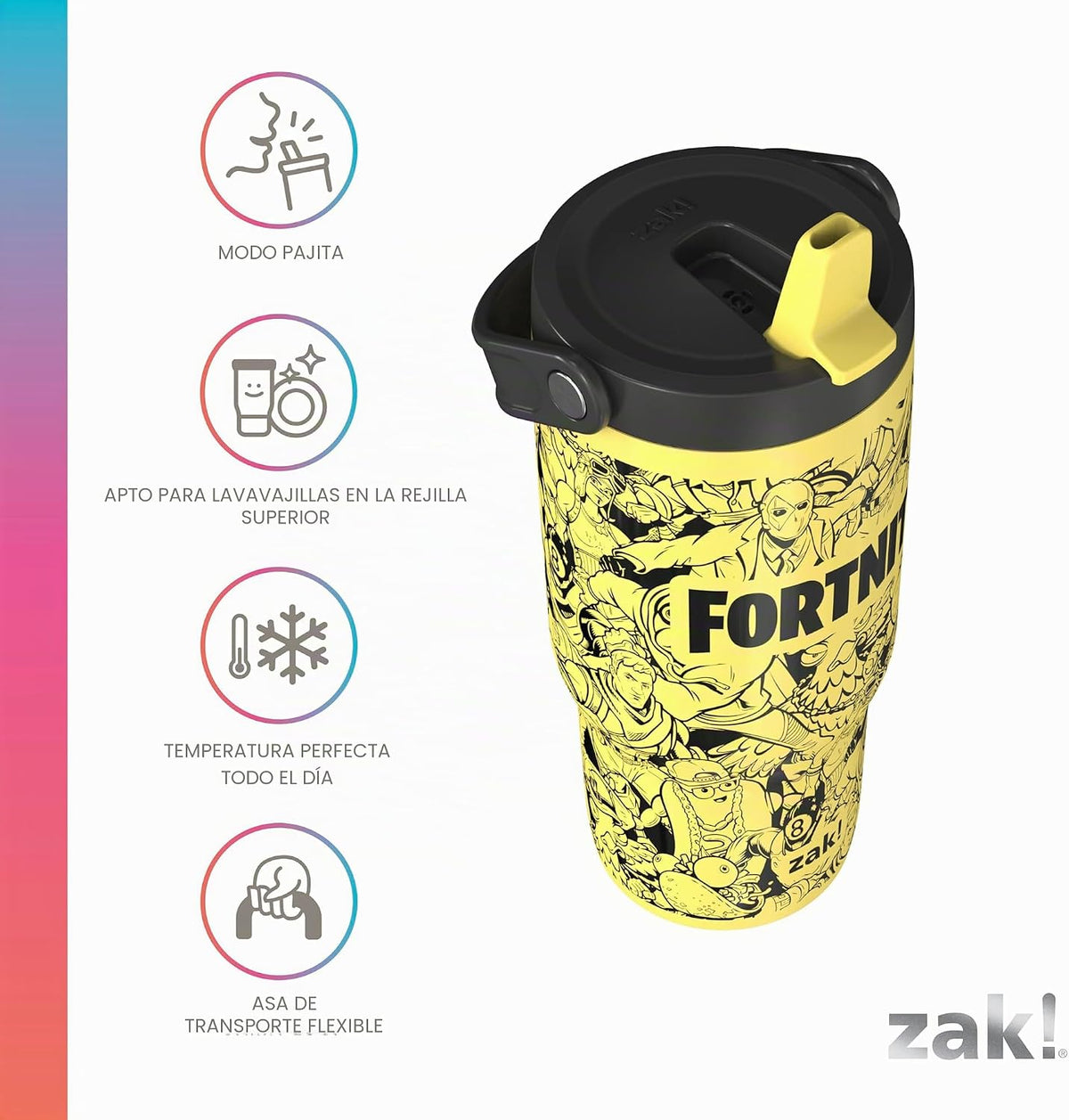 Zak Designs Fortnite Siply Sutton - Vaso para hidratación sobre la...