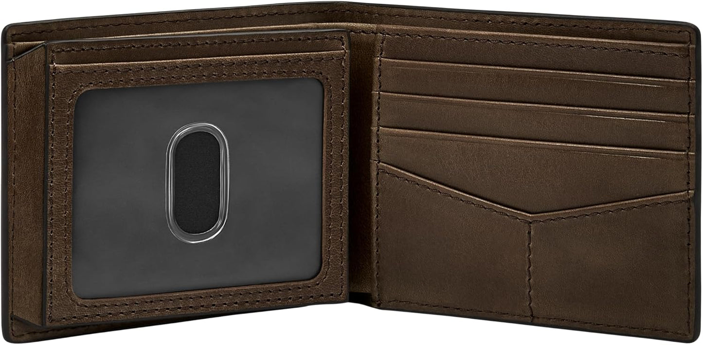 Fossil Derrick - Cartera plegable de piel con bloqueo RFID y ventan...