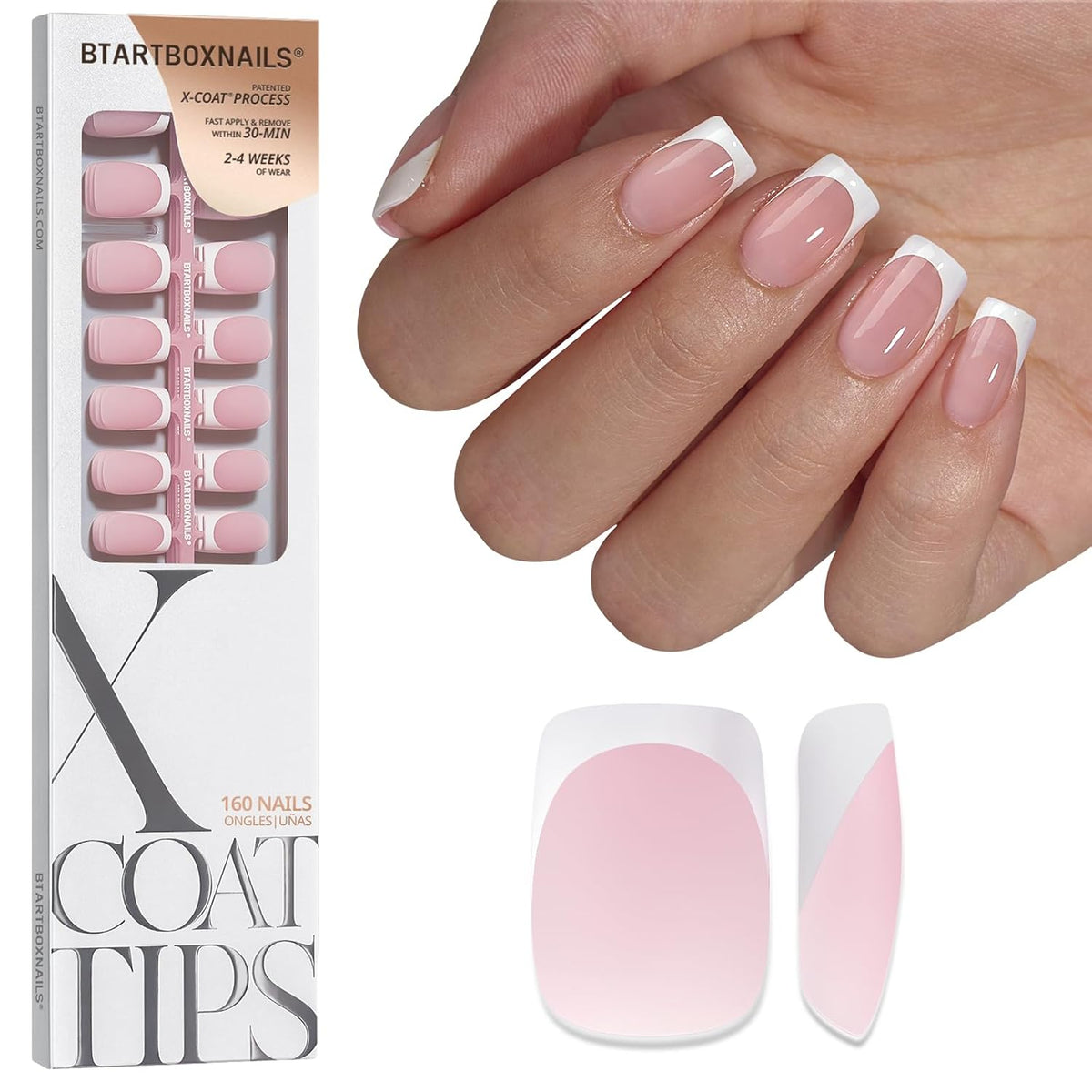 BTArtboxnails - Uñas postizas a presión con punta francesa blanca,...