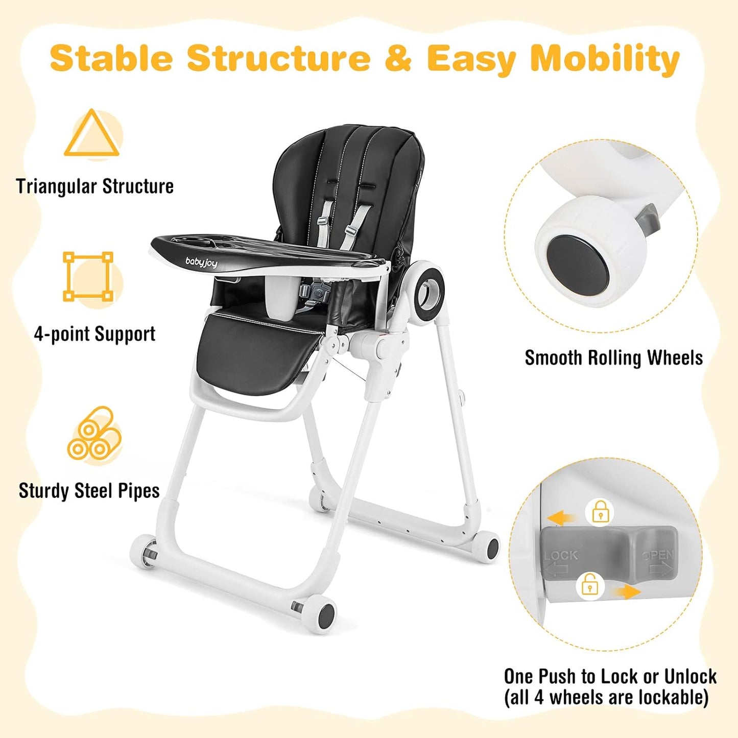 BABY JOY Silla alta para bebés y niños pequeños, silla alta plegabl...