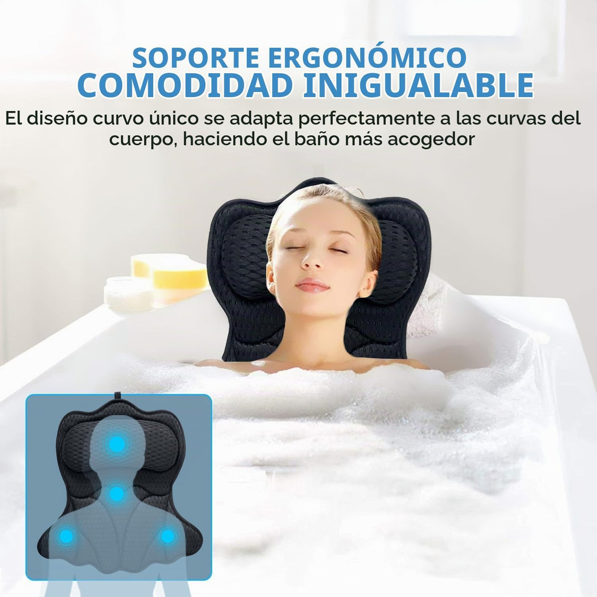 REEZEIVI Almohada de baño para tina, almohada de baño con 6 ventosa...