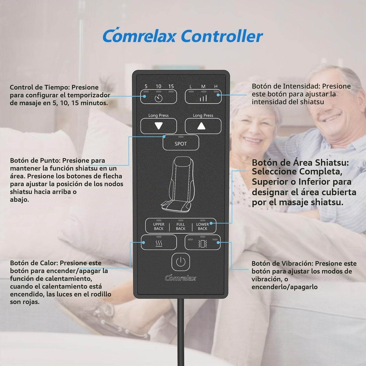 Comrelax Shiatsu Masajeador de espalda con calor, almohadilla de ma...