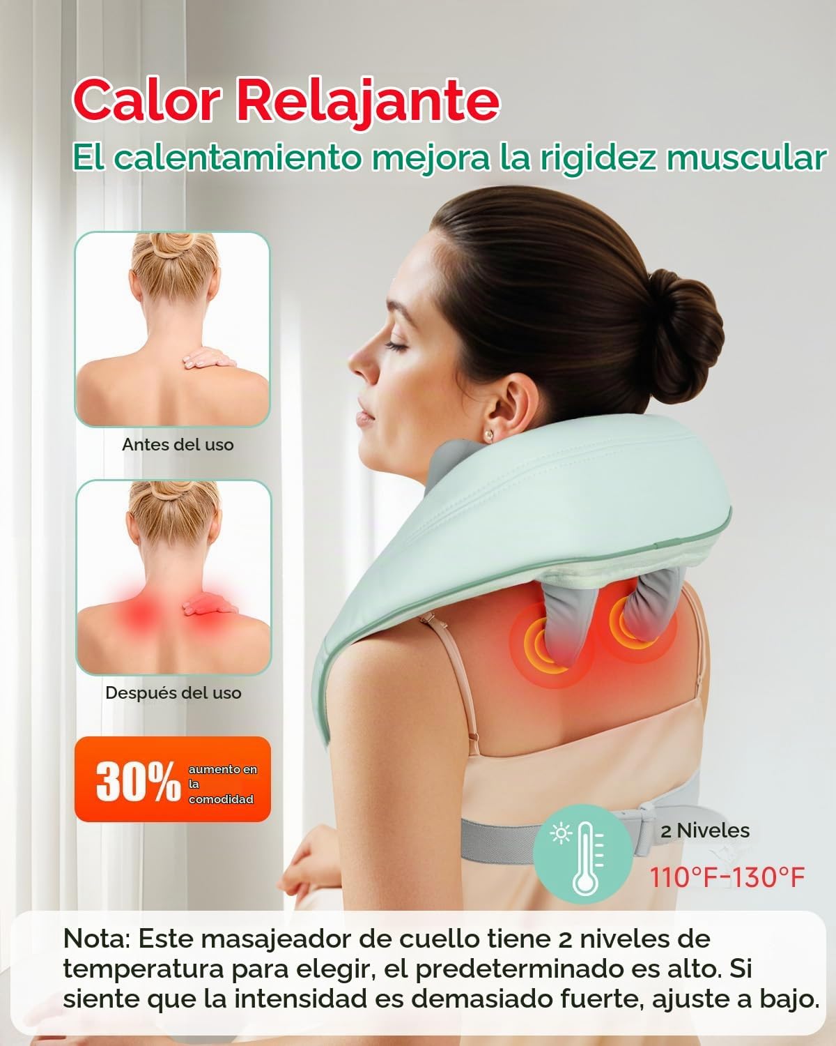 Snailax - Masajeador Shiatsu Inalámbrico para Cuello con Calor, Mas...