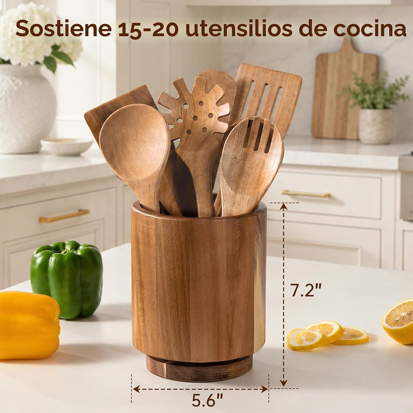 Fyctio Soporte para utensilios de madera de acacia, giratorio en 36...