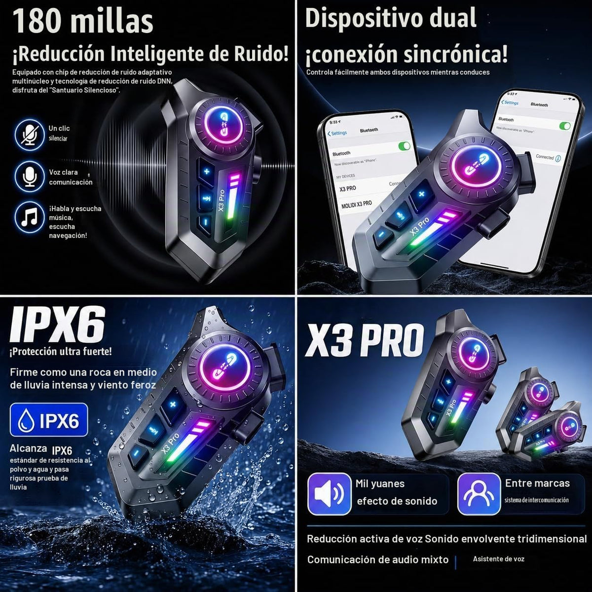 PUSABIYOU Auriculares Bluetooth para motocicleta con micrófono, sis...