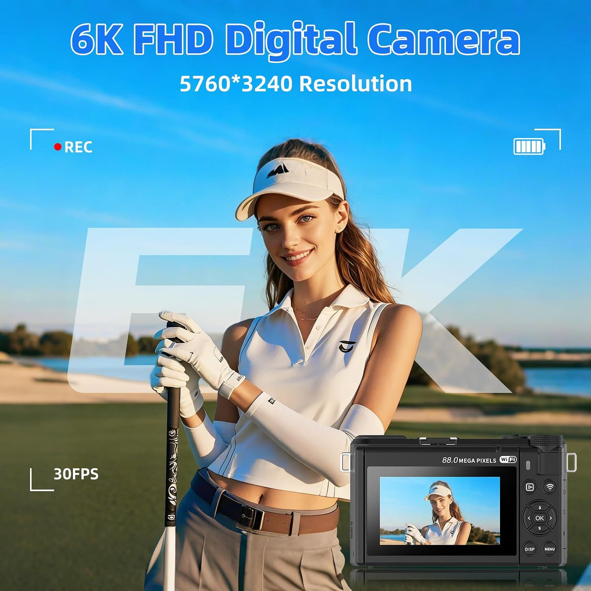 Ourlife Cámara digital de 88 MP 6K, cámaras WiFi para fotografía, c...