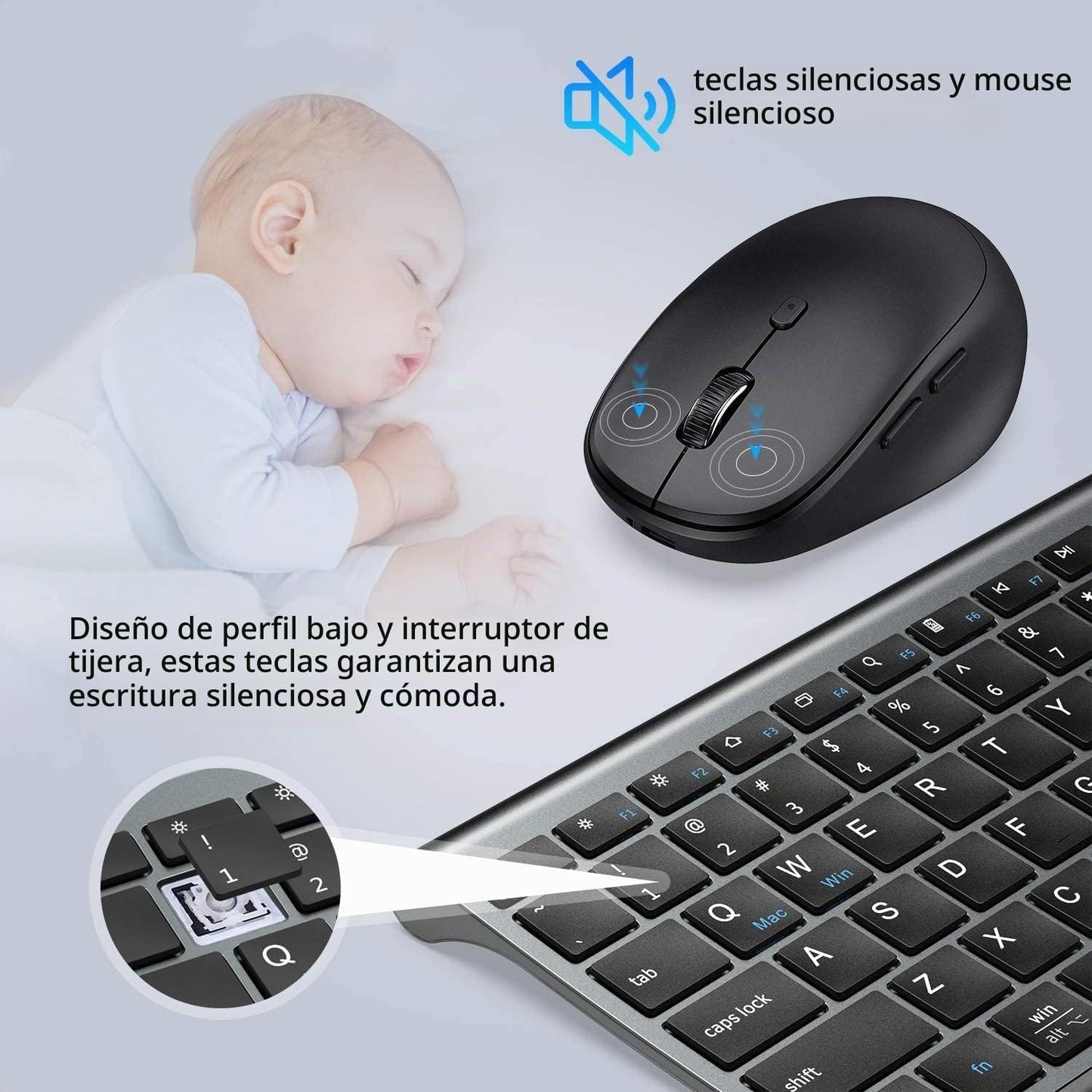 iClever Combo de teclado y mouse Bluetooth DK03, tamaño completo de...