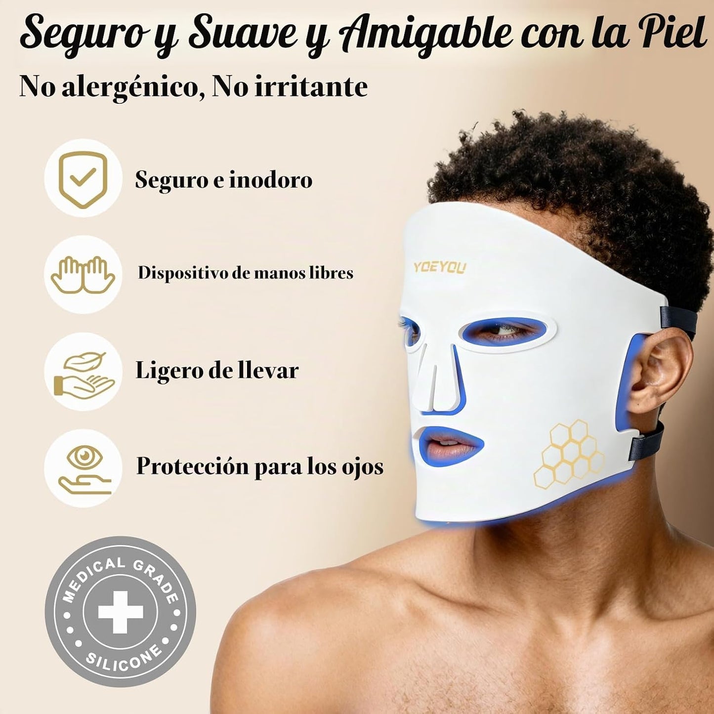 YOEYOU Terapia de luz roja para cara, máscara facial LED infrarroja...