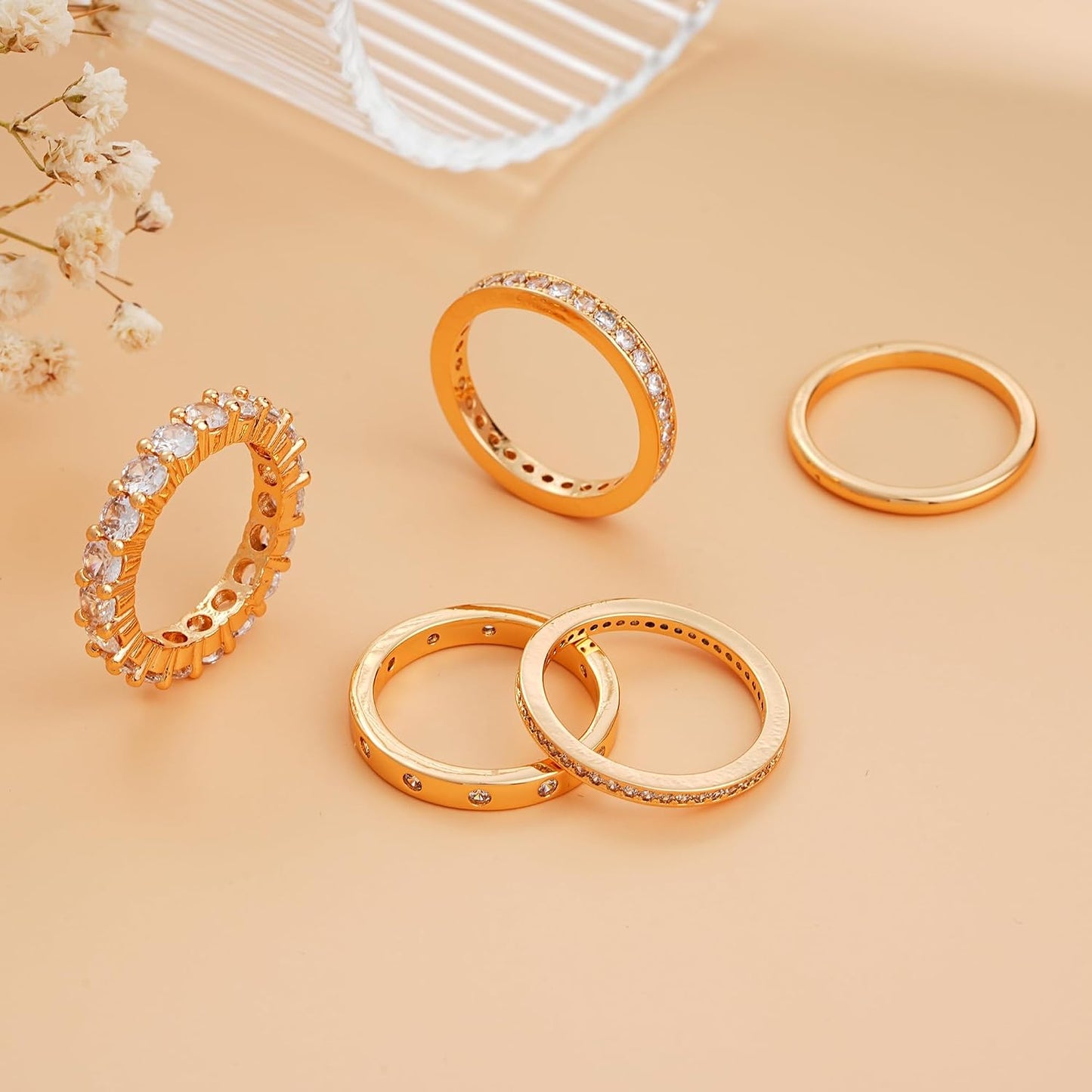 Anillos de oro para mujer sin deslustre, juego de anillos de nudill...