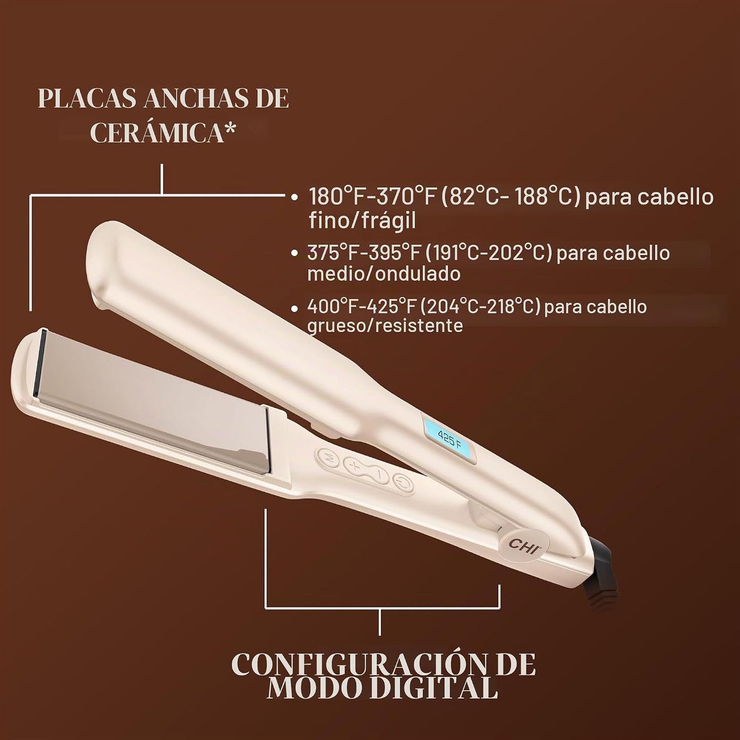 CHI - Plancha de peluquería de cerámica digital original, 1.5 pulga...