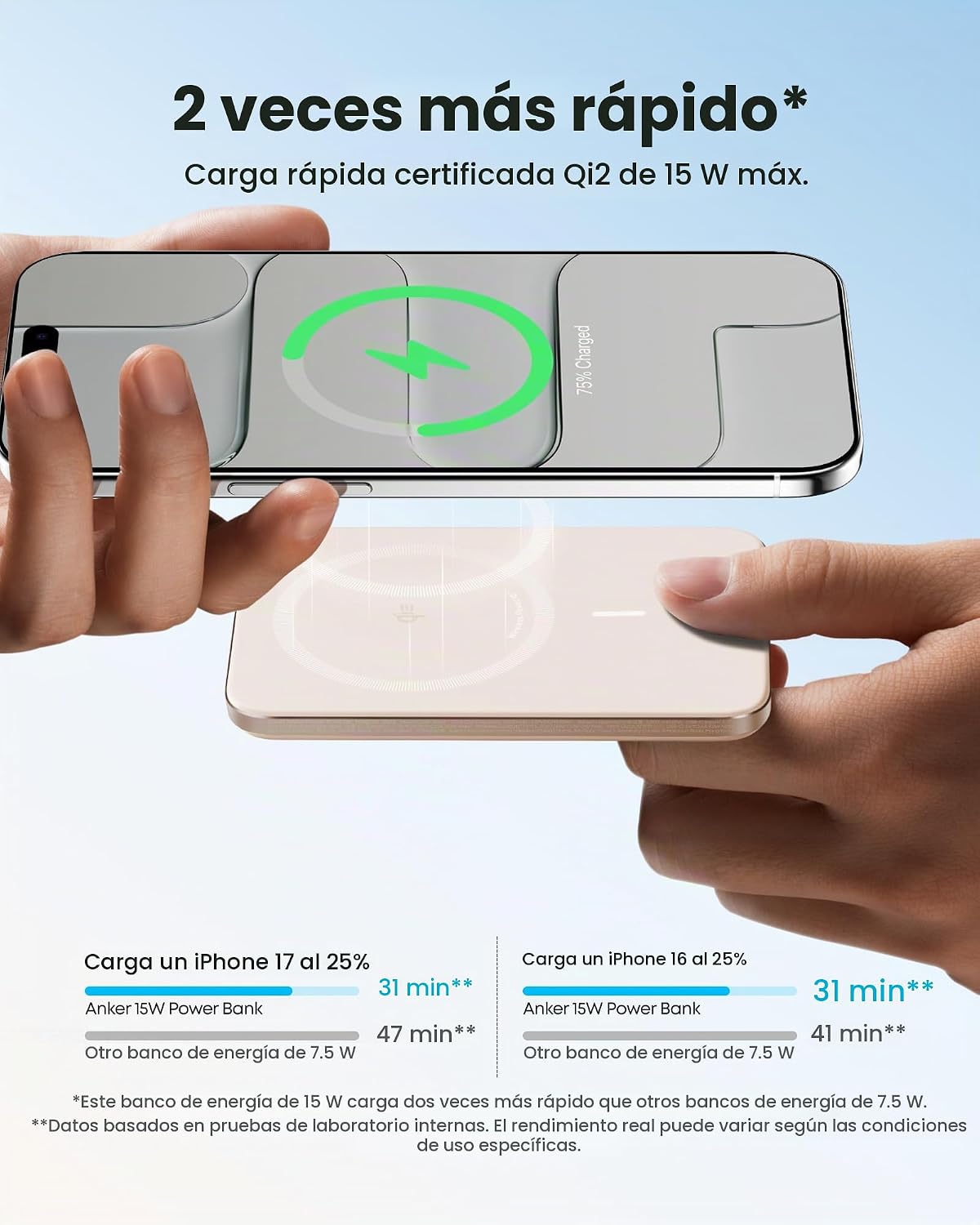 Anker Nano Power Bank, Batería de Carga Magnética Inalámbrica de 5,...