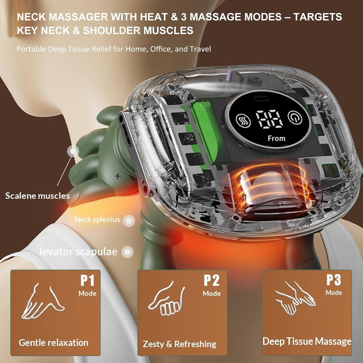 Masajeador de cuello con calor, masajeador biónico Shiatsu de cuell...