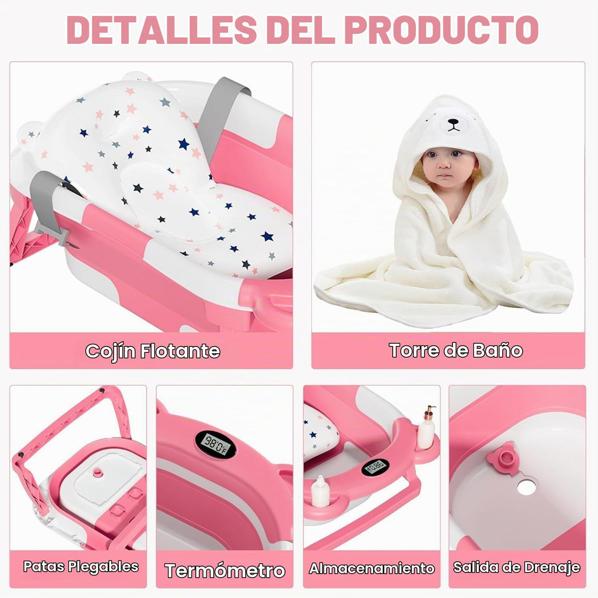 MoreFeel Bañera plegable para bebé recién nacido con termómetro y 1...
