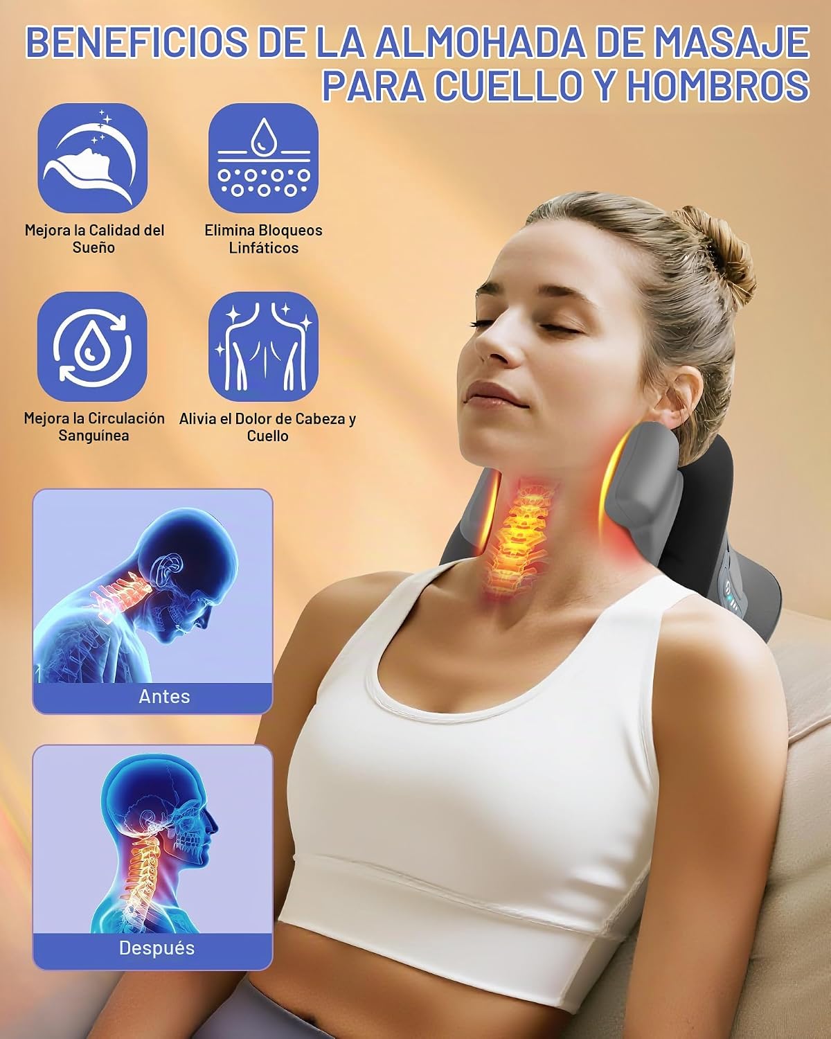 CRECAD Almohada masajeadora de cuello mejorada con calor, 3 modos y...