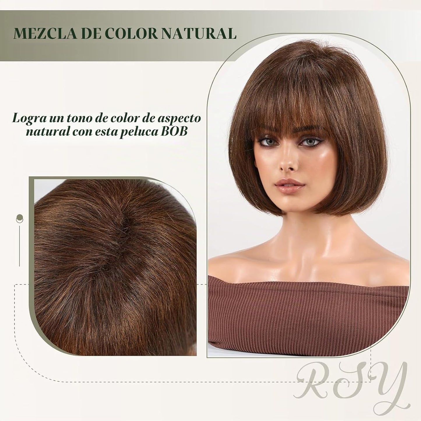RSY Peluca de mezcla de cabello humano estilo Bob, pelucas de fibra...